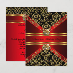 Invitation Elégant Damassé Royal Rouge Or Noir Anniversaire