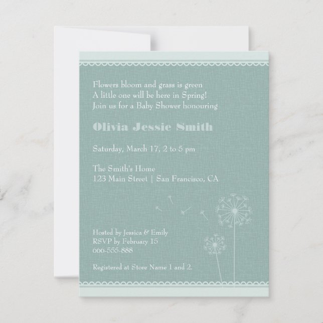 Invitation Élégant Dandelions Printemps Baby Shower Invitatio (Devant)