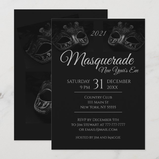 Invitation Élégant Dans Black Masquerade Party (Devant / Derrière)