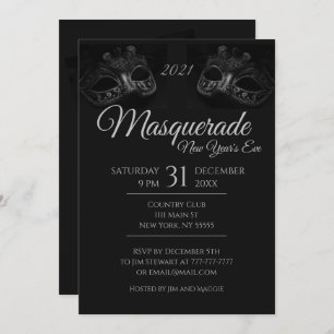 Invitation Élégant Dans Black Masquerade Party