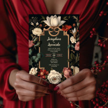 Elegant Dark Floral Vintage Wedding Invite