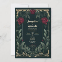 Elegant Dark Floral Vintage Wedding Invite