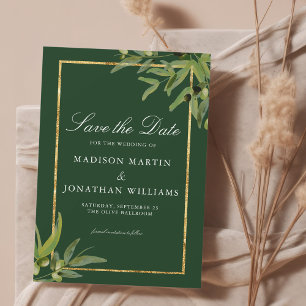 Invitation Elégant Dark Green Gold Botanical Enregistrer la d