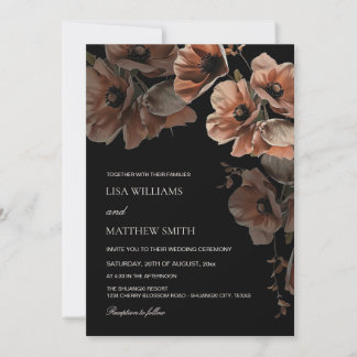 Invitation Elegant Dark Moody Blush Flowers  Wedding