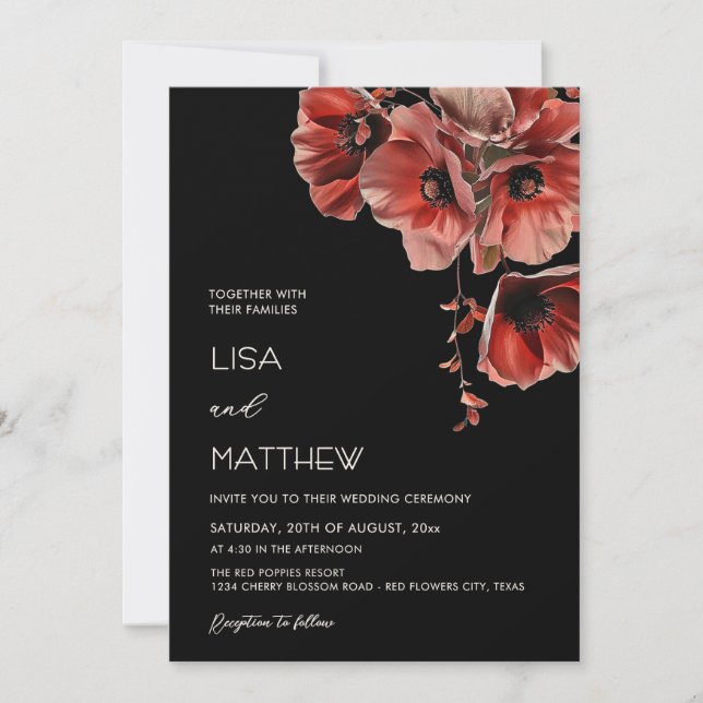 Invitation Elegant Dark Moody Red Flowers  (Devant)