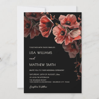 Invitation Elegant Dark Moody Red Flowers Wedding