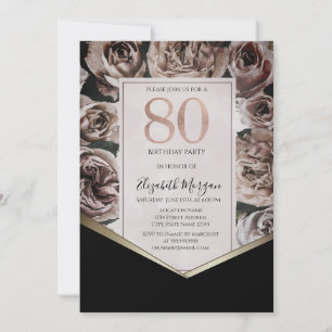 Invitation Elégant Dark Rose 80e anniversaire