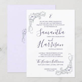 Invitation élégant de lavande et minimal floral de