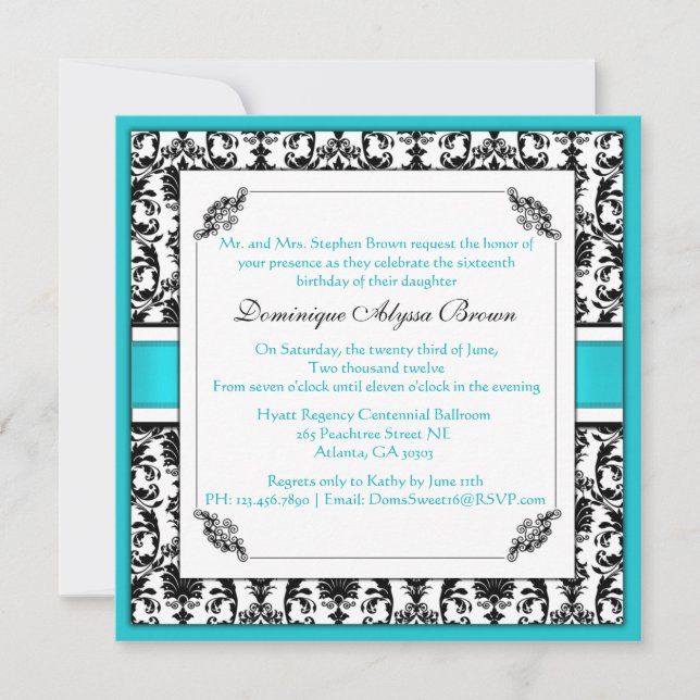 Invitation élégant de remous de damassé [Teal] (Devant)