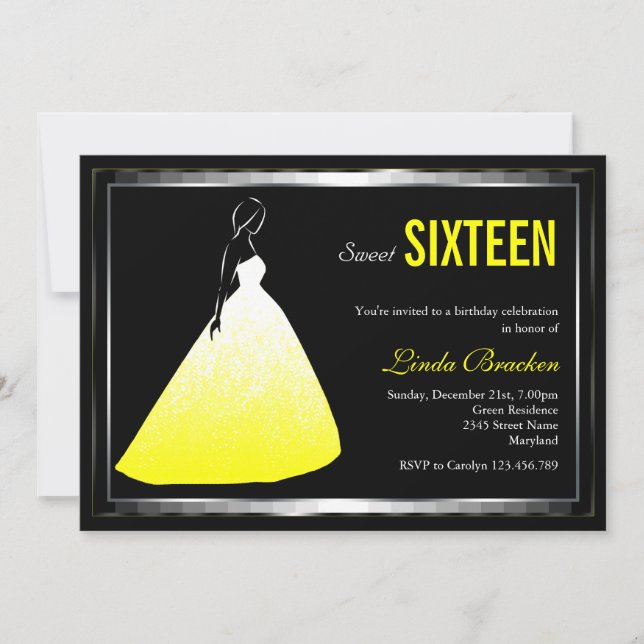 Invitation élégant de sweet sixteen de jaune de (Devant)
