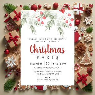 Invitation Élégant décor de Noël aquarelle pour fête hivernal
