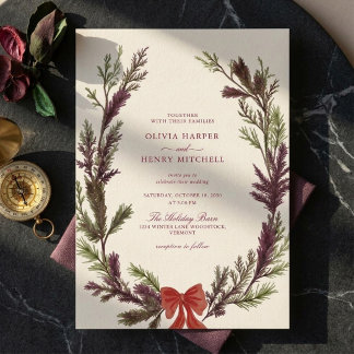 Invitation Elégant Décor de Noël Ivoire Mariage de Fêtes