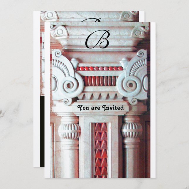 Invitation ÉLÉGANT DÉCOR rouge blanc noir argent métal (Devant / Derrière)