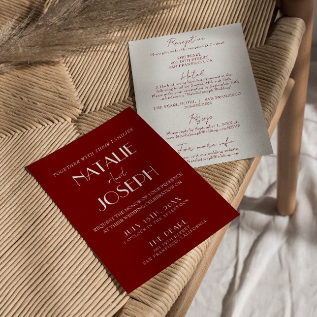 Invitation Elegant Deep Red White Burgundy All In One Wedding (Créateur téléchargé)