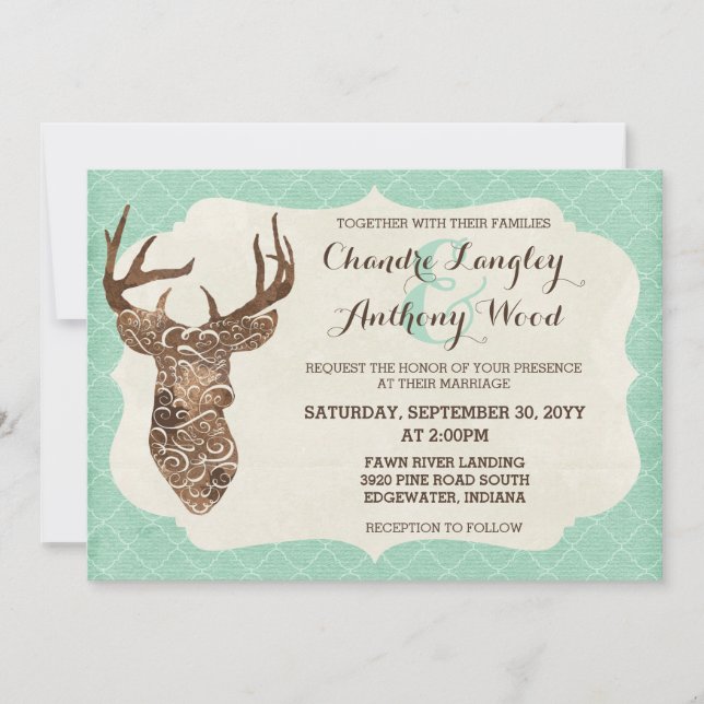 Invitation Elegant Deer Antlers Mariage campagnard rustique (Devant)