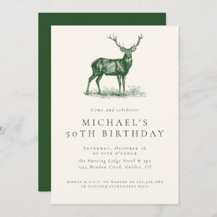 Invitation Elégant Deer Hunting Green Adulte fête d'anniversa