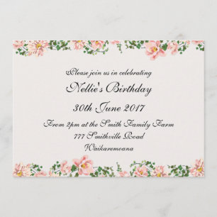 Invitation Élégant défilement floral et rose clair