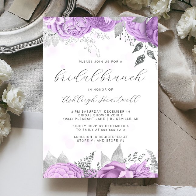Invitation Élégant Déjeuner de Mariage Floral Script Lilas Ar (Créateur téléchargé)