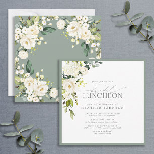 Invitation Élégant déjeuner nuptial floral blanc gris vert