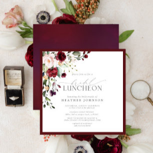 Invitation Élégant déjeuner nuptial Floral Bourgogne