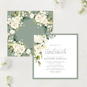 Invitation Élégant déjeuner nuptial gris blanc vert floral