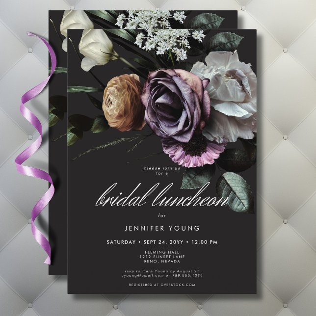 Invitation Élégant Déjeuner nuptial Moody Twilight Muted Flor (Elegant Moody Twilight Muted Floral Bridal Lunch Invitation)