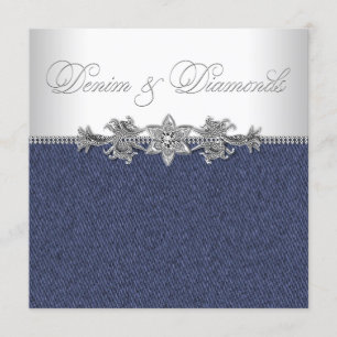 Invitation Élégant Denim et Diamonds Party
