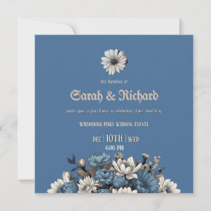 Invitation Élégant Denim & Mariage Floral Bleu Marine