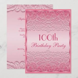 Invitation Elegant Dentelle Française Rose 100e Anniversaire