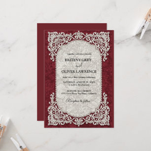 Invitation Élégant Dentelle Vintage Napperon Mariage Bourgogn