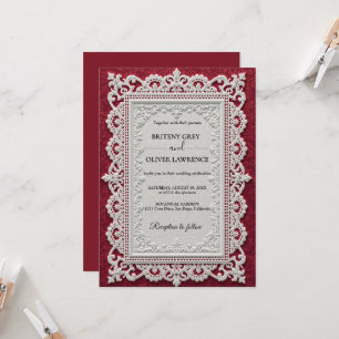 Invitation Élégant Dentelle Vintage Napperon Mariage Bourgogn
