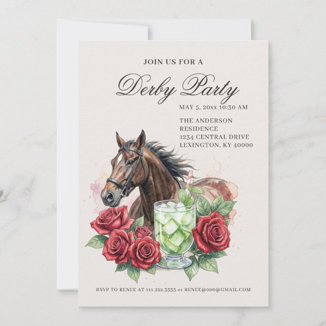 Invitation Elegant Derby Party  (Devant)