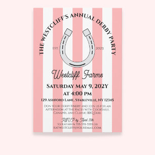 Invitation Élégant Derby Party Pink Cabana Stripes Horseshoe
