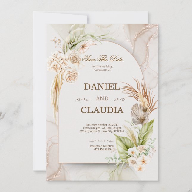 Invitation Elegant Desert Chic Pampas & Palm Wedding Invitati (Devant)