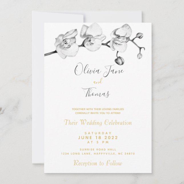 Invitation Élégant Design Moderne Simple Floral Botanical B&W (Devant)