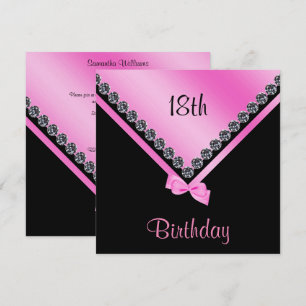 Invitation Élégant diamant brillant & Bow rose 18e anniversai