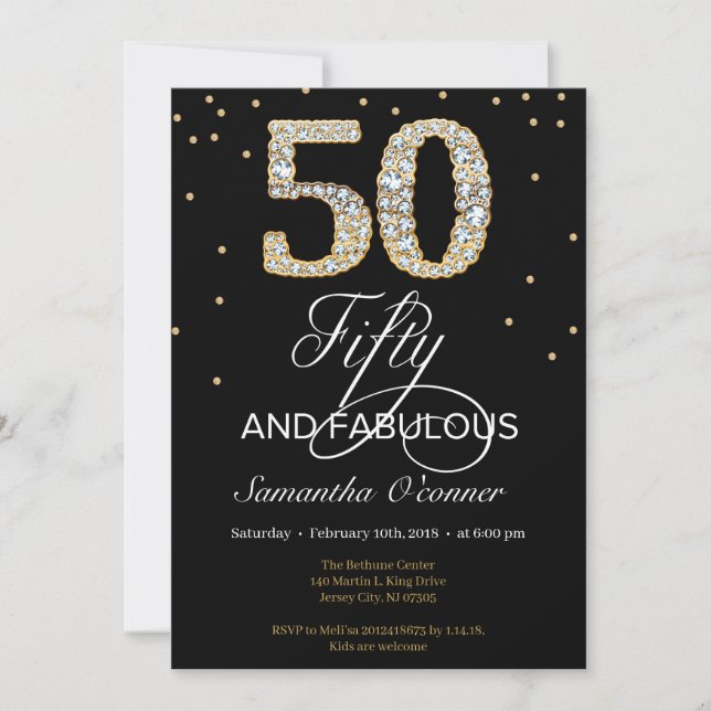 Invitation Élégant diamant en or noir 50e anniversaire (Devant)