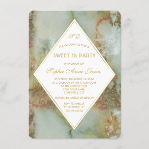 Invitation Elégant Diamant Marbre Vert SWEET 16 Parties