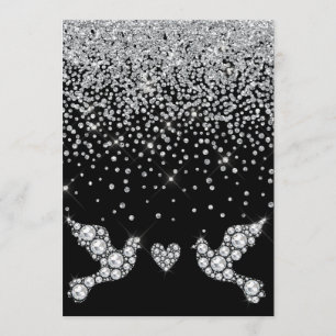 INVITATION ÉLÉGANT DIAMANT NOIR CRYSTAL DOVE MARIAGE