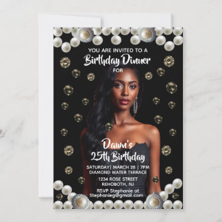 Invitation Élégant Diamant, & Photo Perle Noir