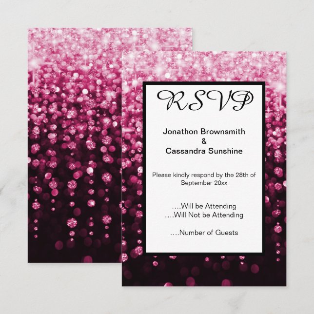 INVITATION ÉLÉGANT DIAMANT ROSE NOIR EN CASCADE RSVP (Devant / Derrière)