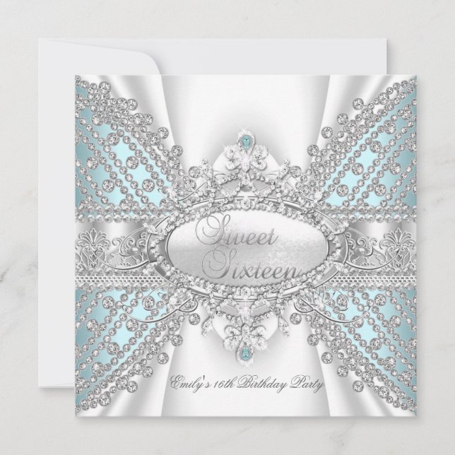 Invitation Élégant Diamant Turquoise Sweet 16 Seize Invitatio (Devant)