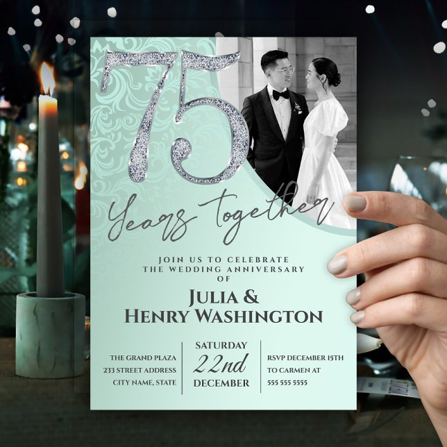Invitation Élégant Diamant Vert 75e Anniversaire de Mariage  (Créateur téléchargé)