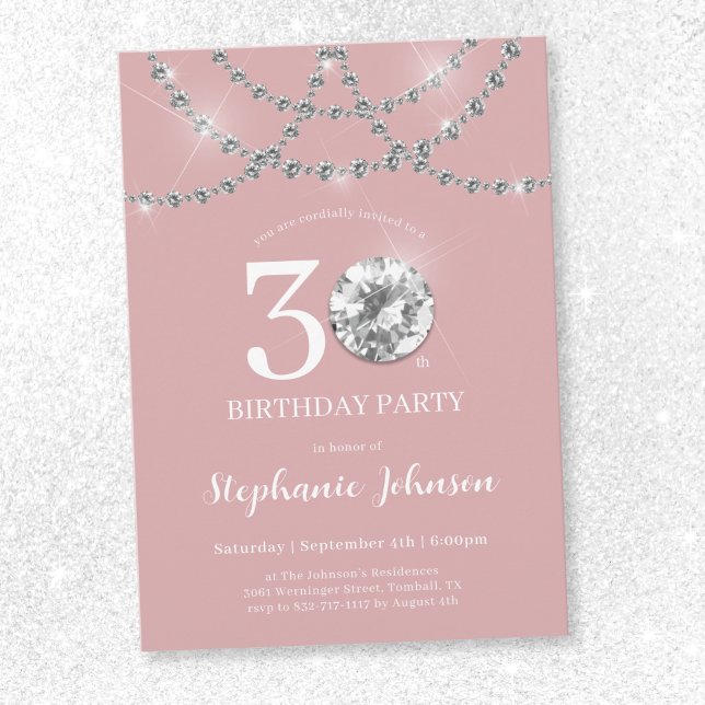 Invitation Elégant Diamants Blush Pink 30e anniversaire (Elegant Diamonds Blush Pink 30th Birthday Invitation)