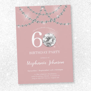 Invitation Elégant Diamants Blush Pink 60e fête d'anniversair