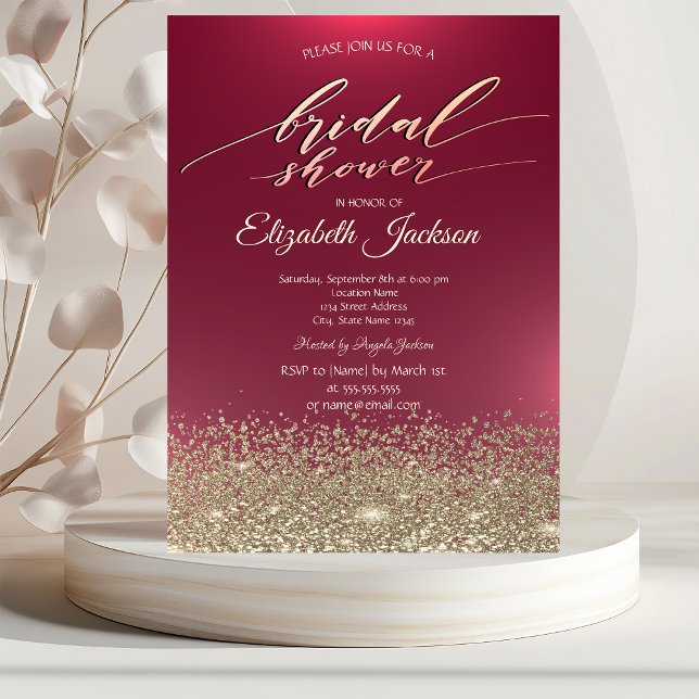 Invitation Élégant Diamants Or Rouge  Fête de Mariage (Créateur téléchargé)