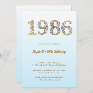 Invitation Elegant Diamond Year 1986 40th Birthday Party
