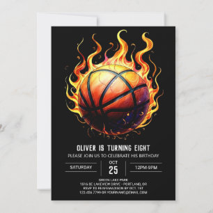 Invitation Elégant Digital Orange Basketball Anniversaire