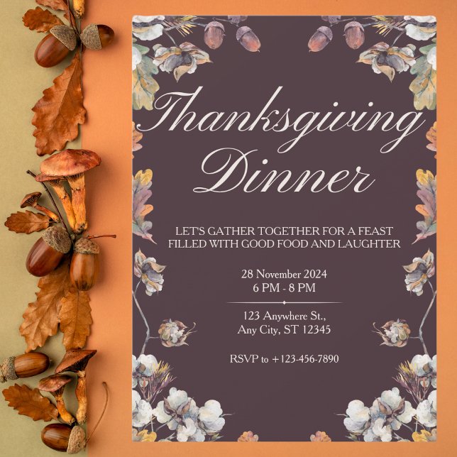 Invitation Élégant Dîner d'Action de grâce d'automne Acorn (Créateur téléchargé)