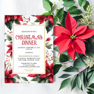 Invitation Élégant dîner de Noël Rouge Poinsettia